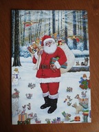 Kartka świąteczna otwierana na Boże Narodzenie - Mikołaj z prezentami