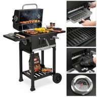 GRILL WĘGLOWY DUŻY ŻELIWNY RUSZT OGRODOWY Z POKRYWĄ POPIELNIK TERMOMETR