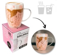 Szklanka termiczna ryflowana z kwiatami w środku, gipsówka róż 300 ml 1szt