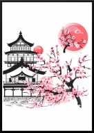 A2 PLAKAT OBRAZ JAPONIA AZJA KWITNĄCA WIŚNIA DOM JAPOŃSKI SAKURA BARWY RÓŻU