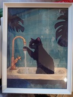 Obrazek z czarnym kotem w kuchni