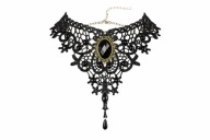 Naszyjnik choker gotycki koronka czarny kamień regulowany goth alternative