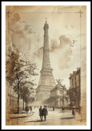 A2 PLAKAT RYSUNEK SZKIC VINTAGE RETRO WIEŻA EIFFLA DAWNY PARYŻ FRANCJA
