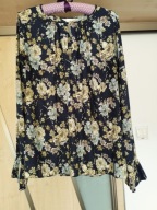 BLUZKA DŁUŻSZA LUŹNA GRANATOWA W KWIATY ŁADNA ELEGANCKA R.M/L