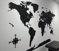 Dekoracja ścienna MAPA ŚWIATA 3D z drewna – 105x63cm – kolor czarny mat