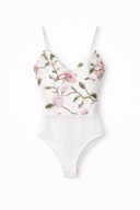 Białe koronkowe body w różowe róże z transparentnym tyłem Topshop S