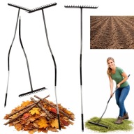 GRABIE METALOWE OGRODOWE DO LIŚCI TRAWY GLEBY 16 ZĘBOW WYGIĘTY TRZON