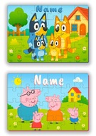 Puzzle piankowe z imieniem dziecka personalizowane bajki Bluey Peppa Smerfy