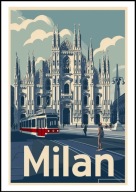 A2 KOLOROWY PLAKAT OBRAZ MEDIOLAN MILAN KATEDRA DUOMO VINTAGE RETRO