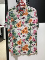 H Koszula hawajska Primark krajobraz tropikalny tukany wyspy palmy duża 2XL