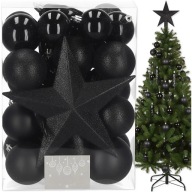 BOMBKI CHOINKOWE NA CHOINKĘ ZESTAW XXL CZARNE 33 SZT 8/6/5 CM + GWIAZDKA
