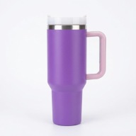 Kubek termiczny stal nierdzewna fioletowy 1,2 L duży z uchwytem i słomką