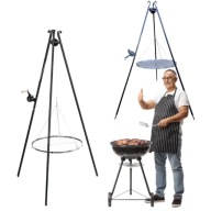 GRILL TRÓJNÓG OGRODOWY 193CM OGNISKOWY STOJAK Z RUSZTEM NIERDZEWNY OGNISKO