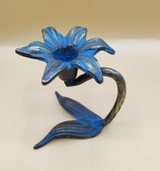 MOSIEŻNY świecznik piękny NIEBIESKI kwiat INNY stary - vintage