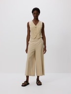 Reserved komplet lniany spodnie kuloty kamizelka zestaw set boho beżowy y2k