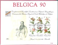 Belgia 1990, FDC ark. kwiaty, róże, Wyst.Filat. BELGICA, kat.Mi FDC 60,00€