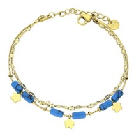 86874 Bransoletka złota stal chirurgiczna 16,5+3 CM kwiatki turkusy