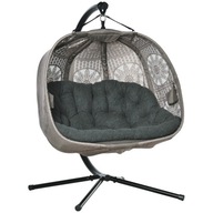 Huśtawka ogrodowa dla 2 osób, fotel wiszący z poduszkami, składany, z ramą