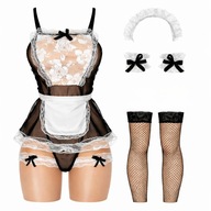 Strój Pokojówki Maid Zestaw 8el Body Fartuszek Zakolanówki S-L