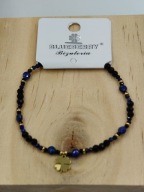 Blueberry Bransoletka damska na gumce Lapis Lazuli Koniczynka szczęście