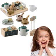 DREWNIANY SERWIS KAWOWY DLA DZIECI ZESTAW DO KAWY I HERBATY ZABAWKI NUKIDO