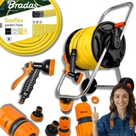 WĄŻ OGRODOWY 1/2 NA BĘBNIE WÓZEK ZWIJANY 50M + PISTOLET DO ZRASZANIA ZŁĄCZA