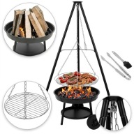 GRILL WĘGLOWY OGRODOWY WISZĄCY PALENISKO TRÓJNÓG CHROMOWANY RUSZT 46CM KOŁO