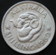 Australia 1 shilling 1962 - owca / baran / królowa Elżbieta II - srebro