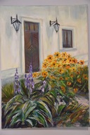 Obraz olejny - kwiaty na ganku