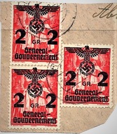 Znaczki G. G. 3 x2 GR. 1940r. Wydanie Przedrukowe Kasowane