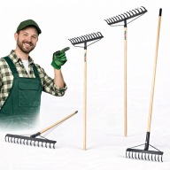 GRABIE METALOWE OGRODOWE 18 ZĘBÓW WZMOCNIONE Z TRZONEM DREWNO 154 CM MOCNE