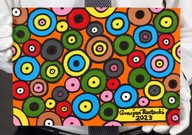 Obraz 'Fantazje z kółkami' Gracjan Roztocki, akryl, papier brystol A4, 2023