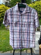 5 Koszula Next turystyczna kolorowa krata 100% len kieszenie M