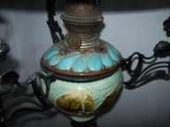--OBNIŻKA--[@fn] -Dworska lampa naftowa majolikowa XIXw