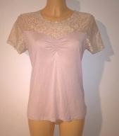 LINDEX ELEGANCKA BLUZKA PUDROWY RÓZ KORONKA S S/M