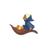 Hellerkunst 1930 drewniana dekoracja bajkowa elfi chłopiec vintage malowana