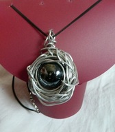 Duża, czarna porcelanowa, kula w srebrnym oplocie, okazały wisior