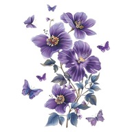 NAKLEJKI NA ŚCIANĘ, DRZWI... - KWIATY FIOLETOWE MAKI MOTYLE