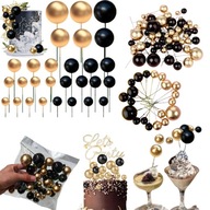 TOPER TOPPER DEKORACJA NA TORT ZŁOTE CZARNE KULE MIX NA PIKU ZESTAW 50 SZT