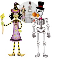 HALLOWEEN DEKORACJA WISZĄCA ZESTAW 2SZT KOŚCIOTRUP CZAROWNICA DRZWI 95 CM