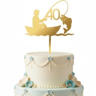 topper na tort dekoracja personalizacja wiek WEDKARZ!!!złote lustro plexa