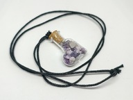 Naszyjnik wisiorek z minerałami ametyst fluoryt buteleczka rzemyk