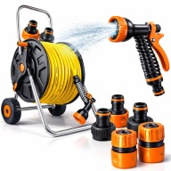 WĄŻ OGRODOWY NA WÓZKU BĘBEN ZWIJACZ WYTRZYMAŁY ZESTAW 50M PISTOLET BRADAS