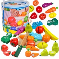 Drewniane Owoce i Warzywa do Krojenia na Rzep dla Dzieci Duży Zestaw XXL