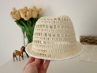 NOWY KAPELUSZ LETNI SZYDEŁKOWY HANDMADE BEŻOWY LEN LNIANY BUCKET HAT