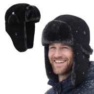 CZAPKA ZIMOWA MĘSKA USZATKA PILOTKA CZARNA Z FUTERKIEM UNIWERSALNA