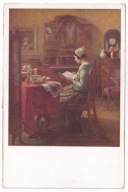 Kobieta czyta lustro meble salonik stół martwa natura 1942r.