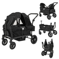 Wózek dziecięcy bliźniaczy 2 w 1 z regulowaną rączką i odpinanym kapturem