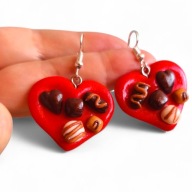 KOLCZYKI Z MODELINY Słodkie Serca w Czekoladkach