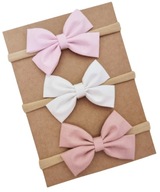 Opaski kokardki komplet dla dziewczynki brudny i jasny róż biała